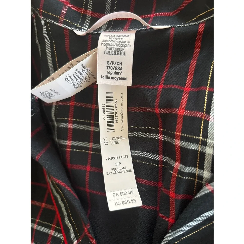Victoria's Secret Flannel Long Pajama Set Black Red White Plaid Signature PJ S - Picture 9 of 10